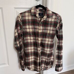 J. Crew Plaid Button-Down Shirt in Cream, Green & Red XS Slim